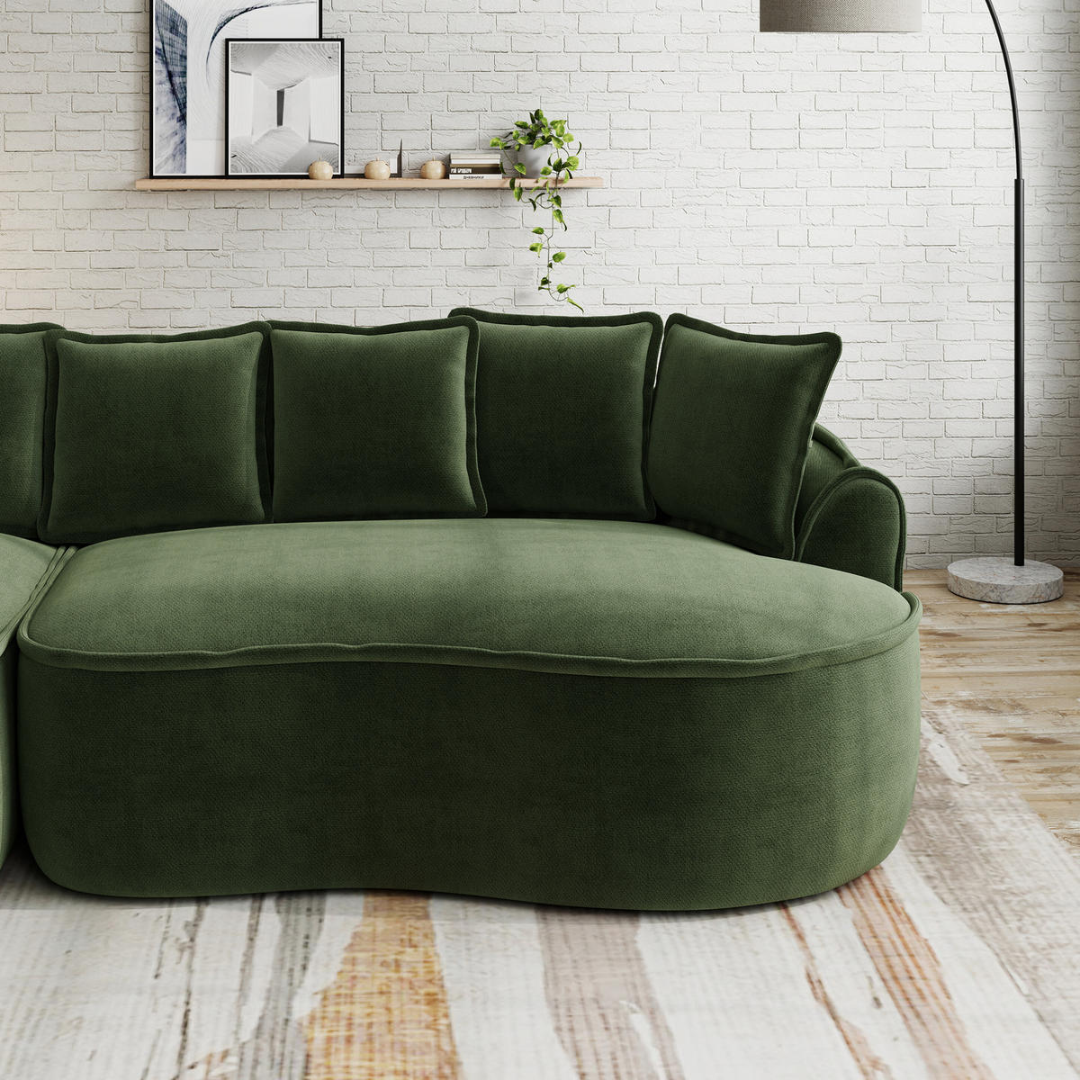 ECKSOFA 252/164/67 cm modular mit Chaiselongue 122 cm grün aus Chenille rahmenlos - Grün, Textil (164/252cm) - OKWISH