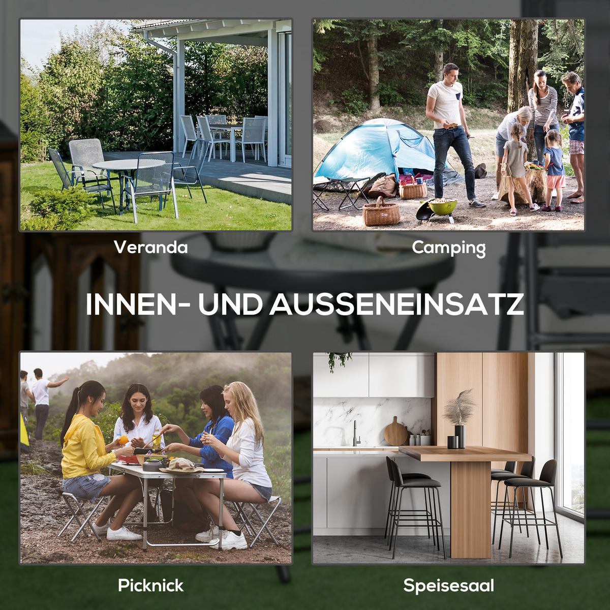 BEISTELLTISCH klappbar aus Glas - Weiß, Metall (45/45/50cm) - Outsunny