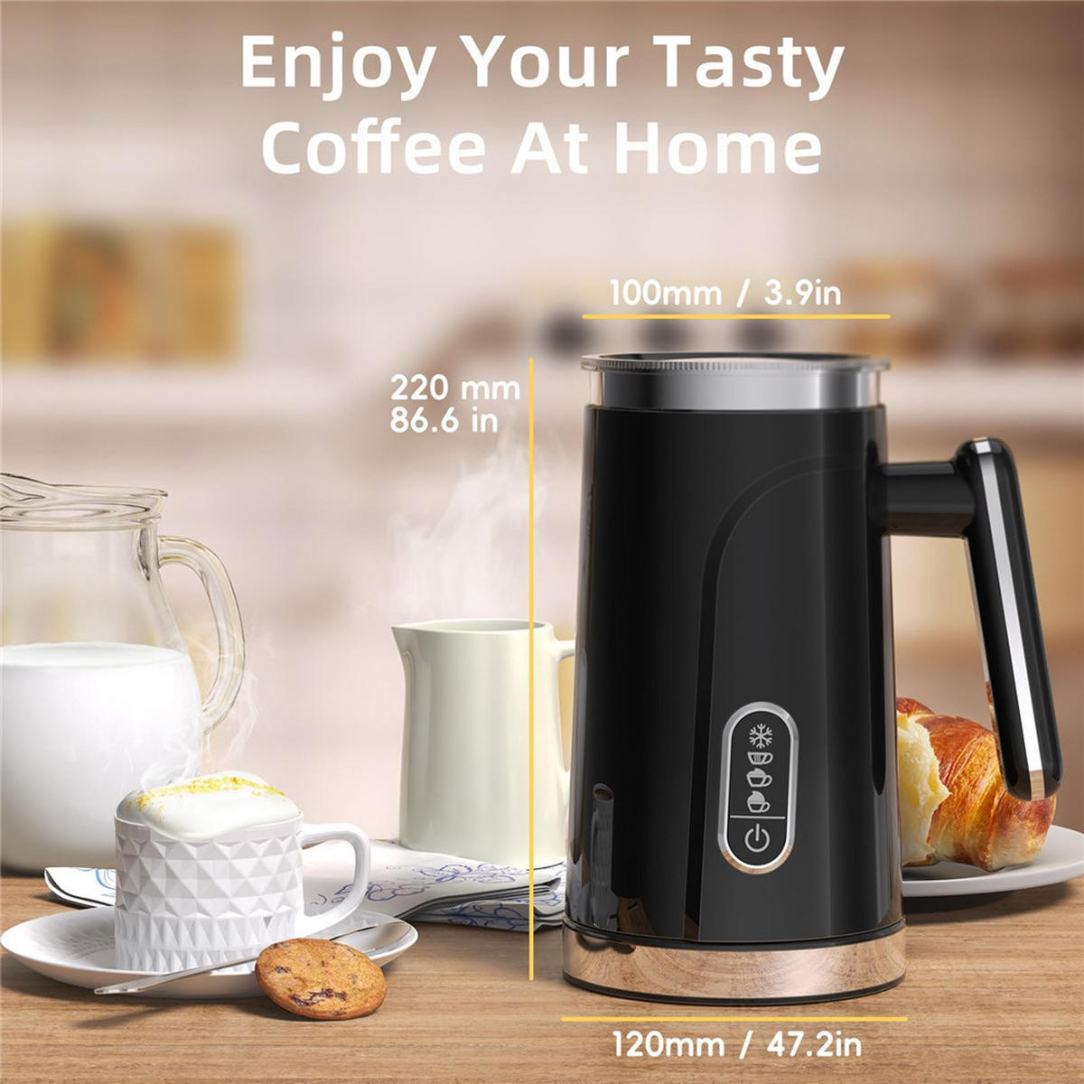 MILCHSCHÄUMER 4IN1 Elektrisch Heiß Kalt Latte Cappuccino 300ml - Schwarz, Metall - Bextcok