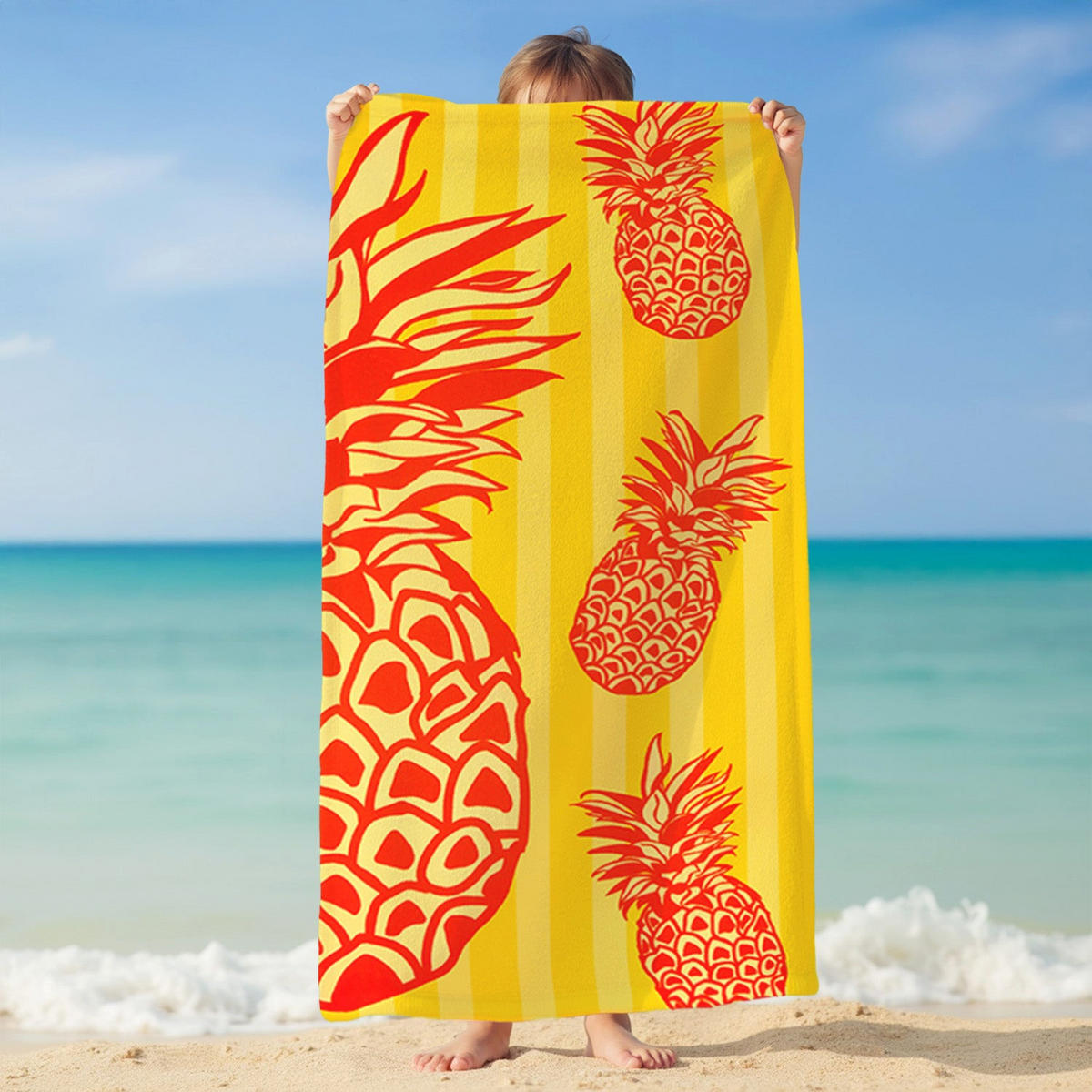 STRANDTUCH Mikrofaser Gelb 75x150 220g/m² - Pop-Ananas - Braun, Textil (150/75cm) - LE COMPTOIR DE LA PLAGE