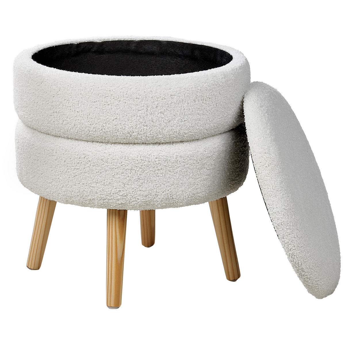 HOCKER Weiß Okaton - Weiß/Braun, Textil (44/48/44cm) - Beliani