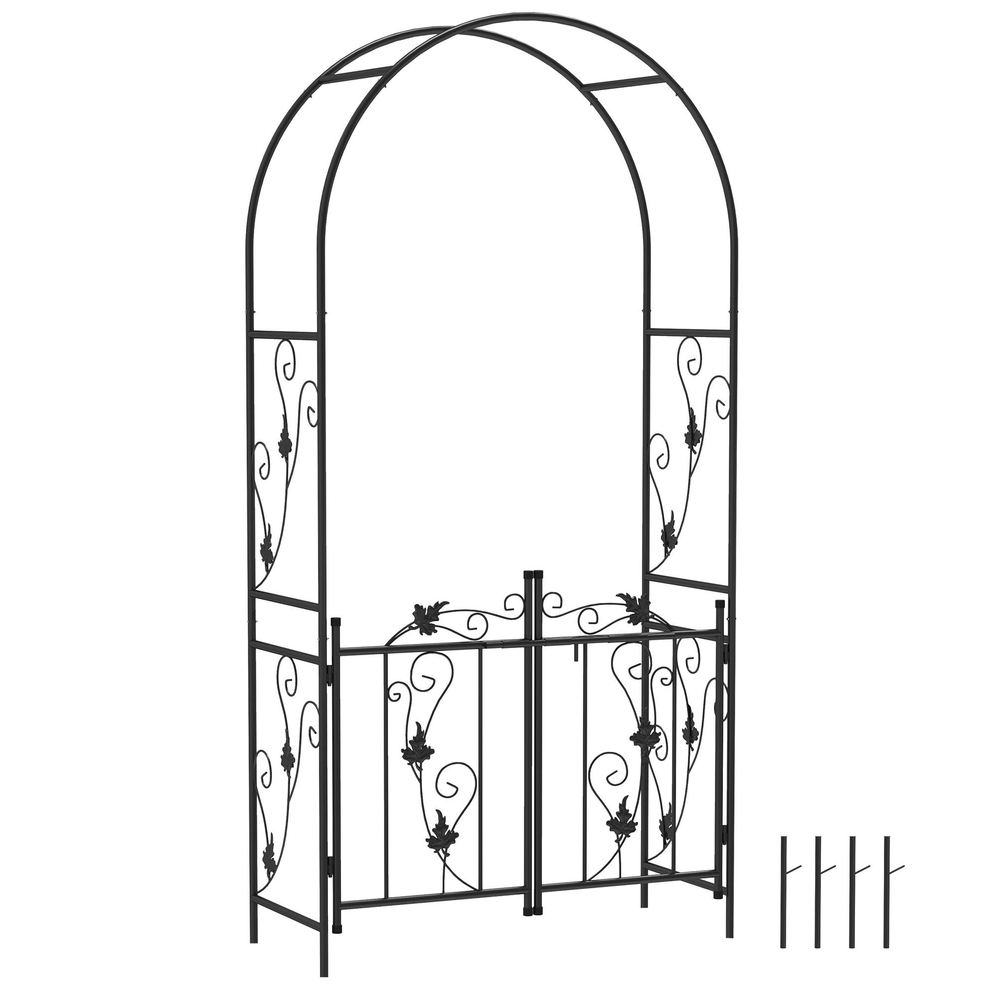 GARTENBOGEN,STAHL Rosen Doppeltüren 107x45x217cm,schwarz - Schwarz, Metall (58/16/91cm) - Vallsero