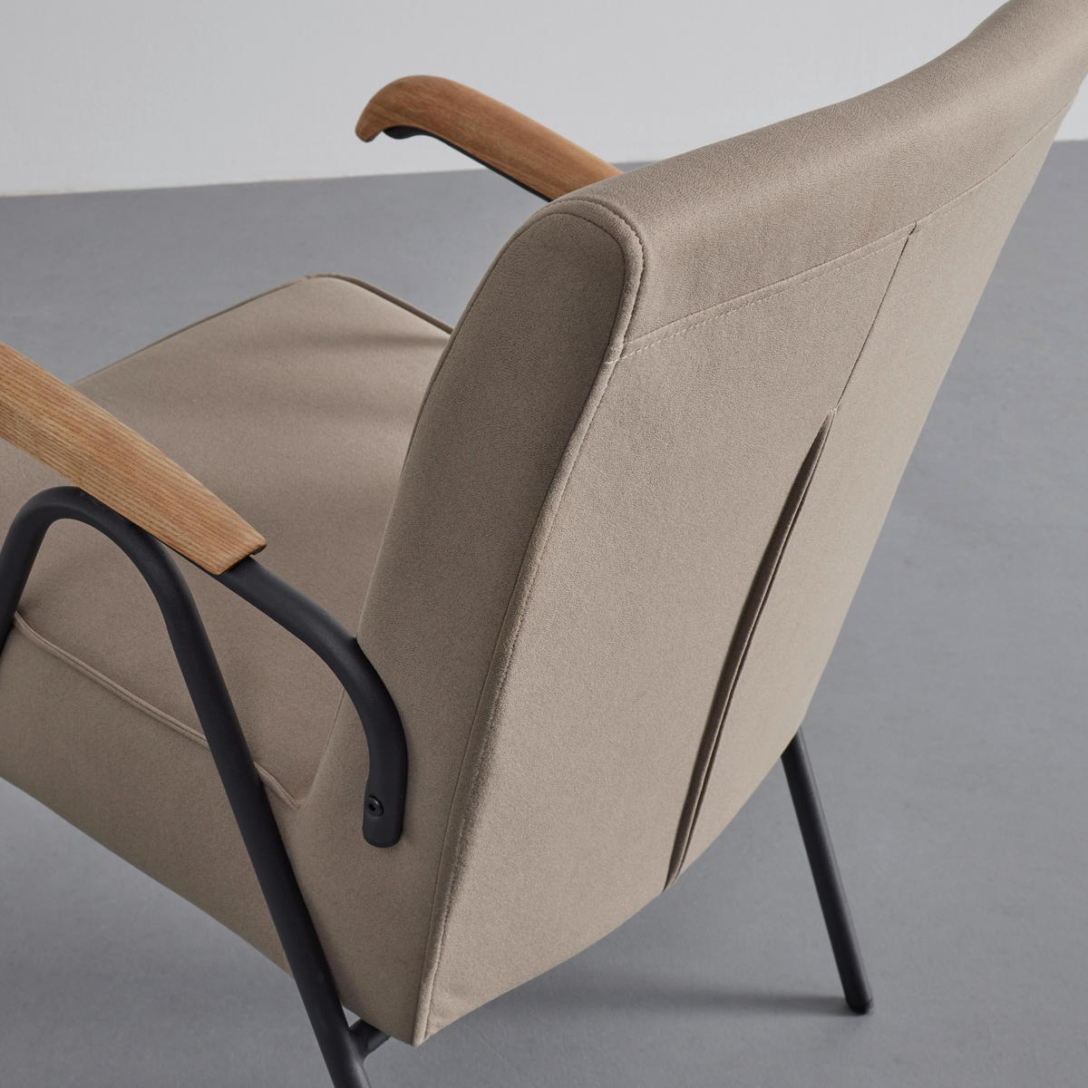 SESSEL Nati Beige Mikrofaser - Taupe, Holz (52/79/66cm) - Bessagi Home