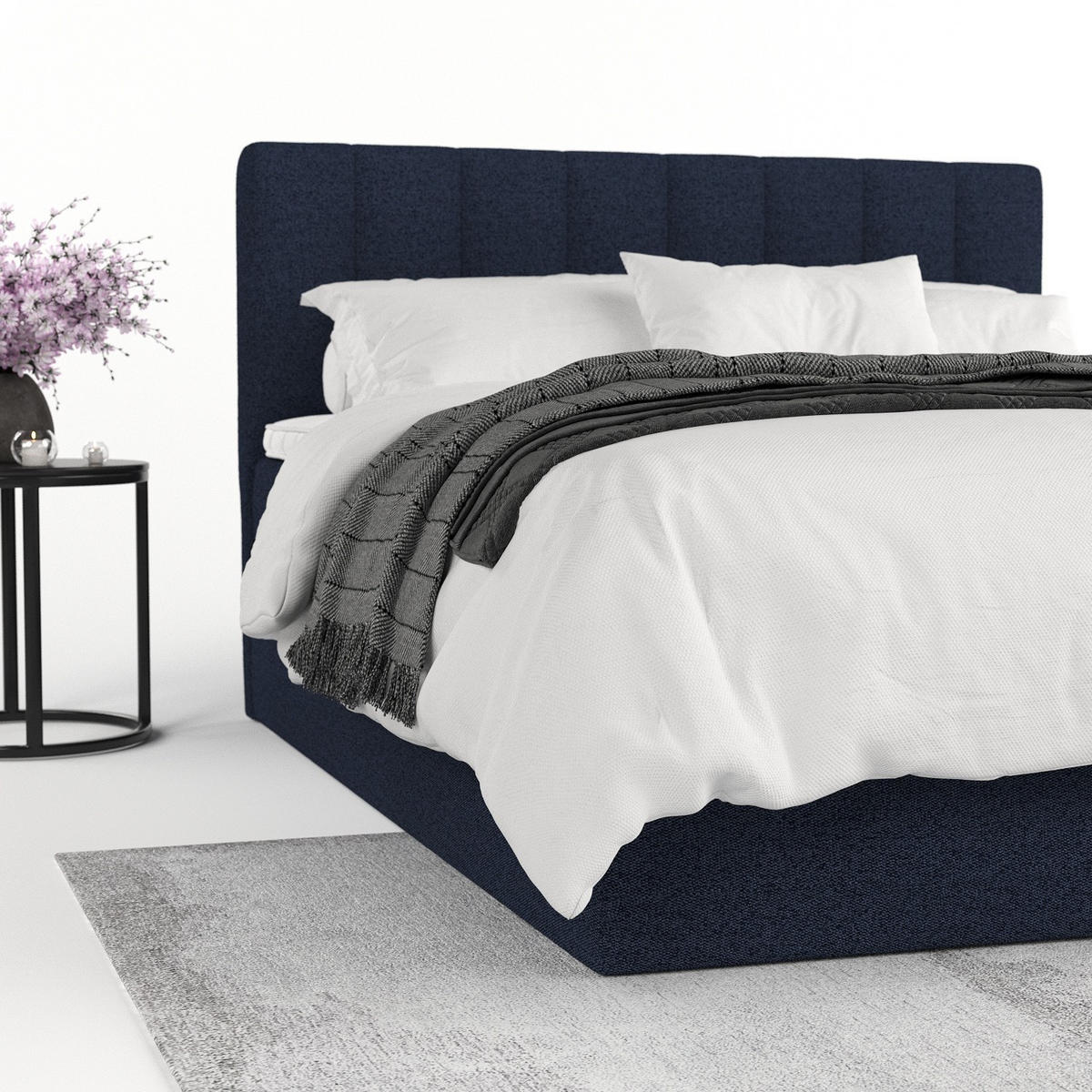 BOXBETT Lusso 140/200 cm Marineblau im Riva Stoff - Schwarz/Dunkelblau, Holz/Holzwerkstoff (140/200cm) - AltaBeds