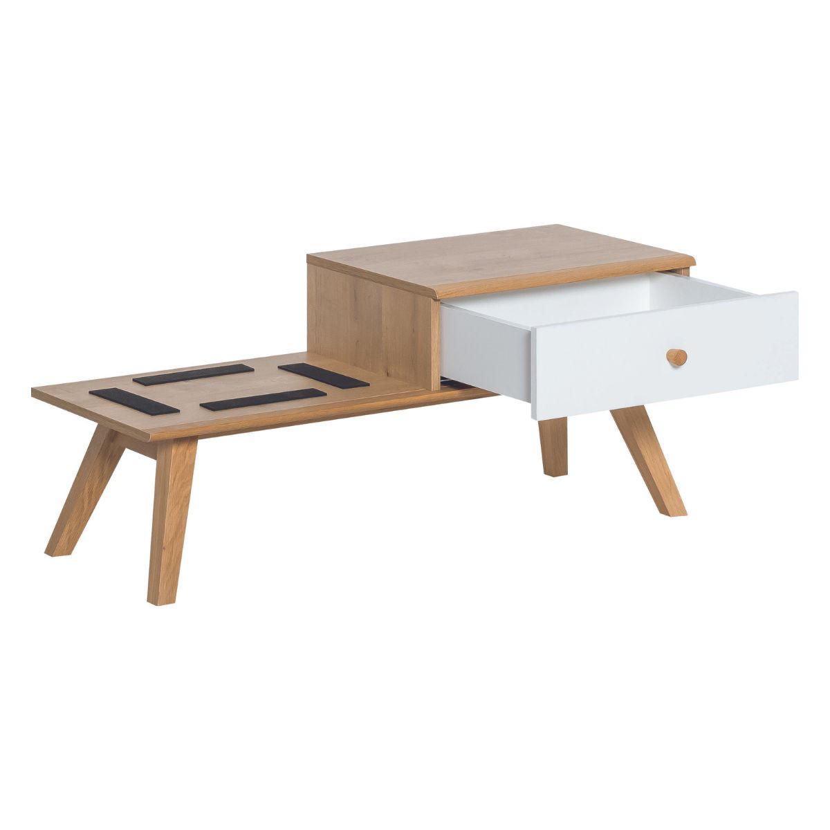 BANK mit Schublade und Kissen - L100 cm - Weiß, Holzwerkstoff (40/43/100cm) - Calicosy