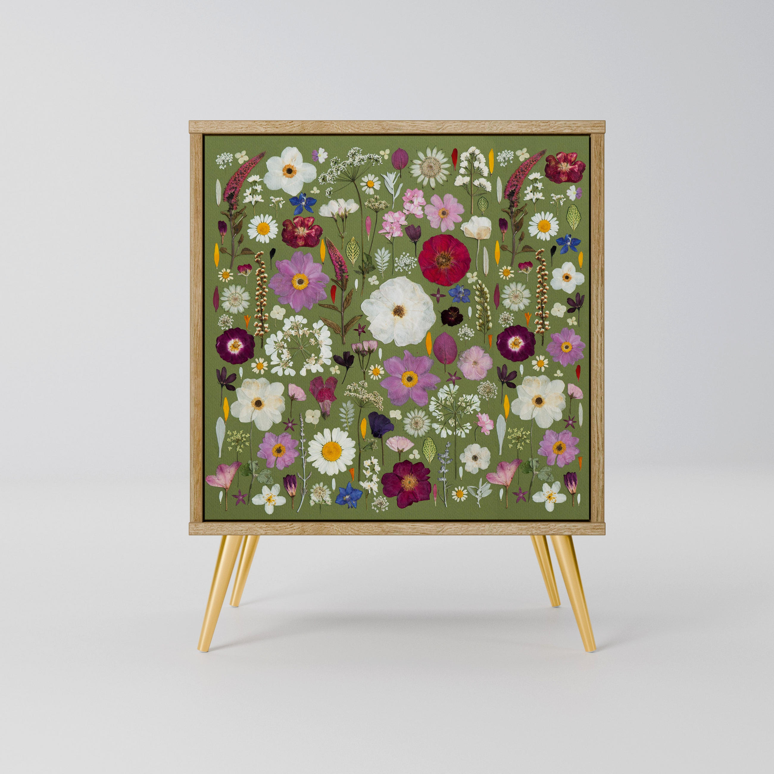 SIDEBOARD WILD GARDEN, Eichefarben, 57,5x42x75,5 cm, Goldfarbene Metallfüße - Eichefarben/Goldfarben, Holzwerkstoff/Metall (57.5/75.5/42cm) - SpaceRebels