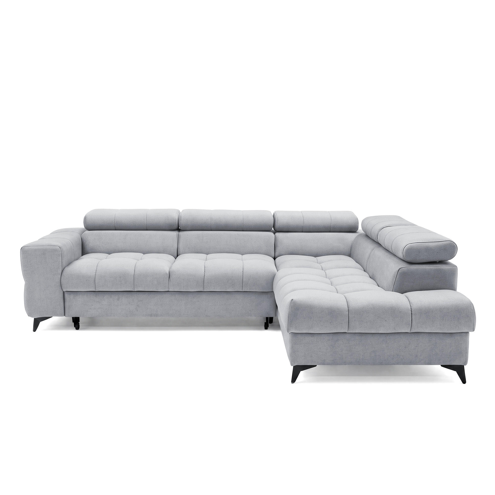 ECKSOFA PUDDING L Rechts mit Schlaffunktion 125x195 Velours Hellgrau - Hellgrau/Schwarz, Holz/Textil (275/203cm) - Muffo