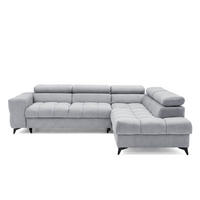 ECKSOFA PUDDING L Rechts mit Schlaffunktion 125x195 Velours Hellgrau - Hellgrau/Schwarz, Holz/Textil (275/203cm) - Muffo