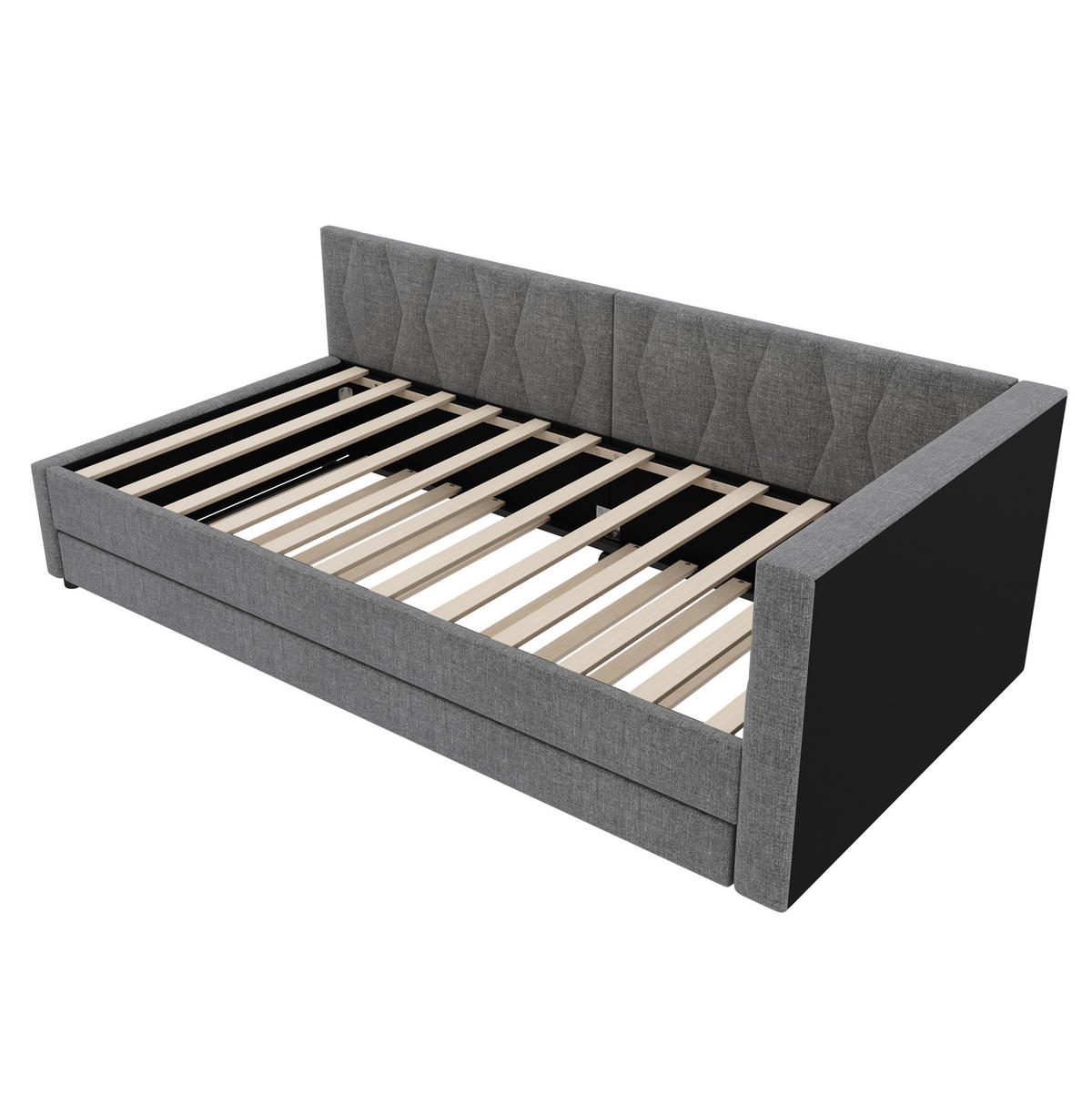 POLSTERBETT aus Leinen 90x200 cm in Grau mit LED-Beleuchtung & USB-C - Grau, Textil (90/200cm) - Modfu