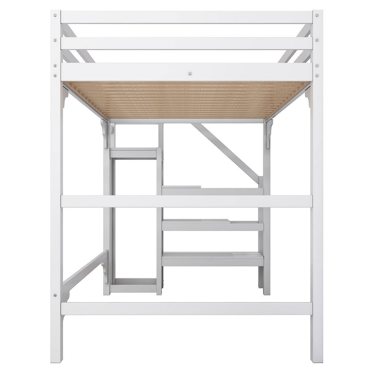 HOCHBETT aus Kiefer und MDF 140x200 cm Weiß mit Stufentreppe, Kleiderschrank und viel Stauraum - Weiß, Holz (140/200cm) - Modfu