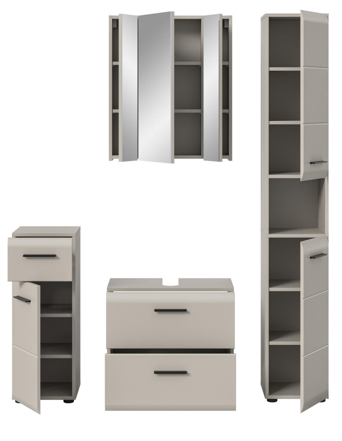 BADMÖBEL-SET Kaschmir 150 cm 4-teilig, Komplettset in modernem Design - Kaschmir/Schwarz, Glas/Holzwerkstoff (150/185/30cm) - Inn.Furn