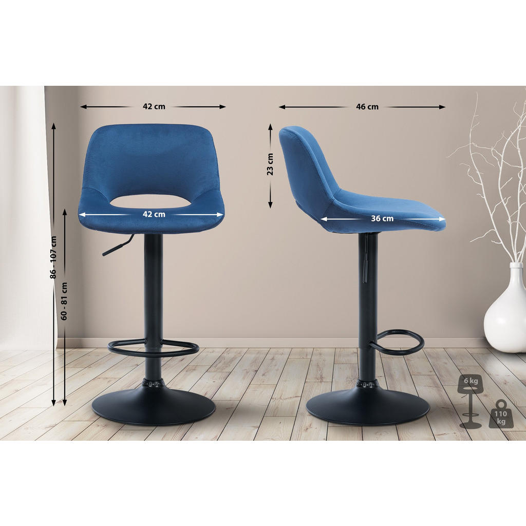 Thumbnail - CLP Barhocker, Blau, Textil, 42x86x46 cm, Esszimmer, Barmöbel, Barhocker