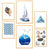 POSTER Set Mit 6 Komposition Meer Strand Sommer A3 & A4 Rahmen Aus Hellem Holz - Beige, Papier (29/3cm) - Nacnic