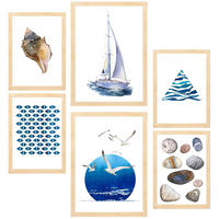 POSTER Set Mit 6 Komposition Meer Strand Sommer A3 & A4 Rahmen Aus Hellem Holz - Beige, Papier (29/3cm) - Nacnic