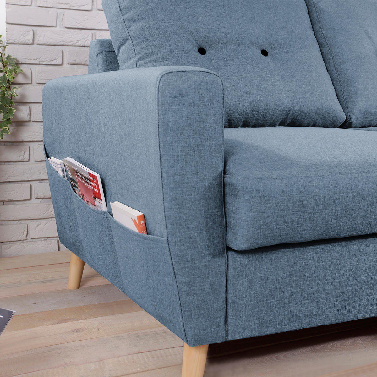 ECKSOFA mit Ottomane - Webstoff - Hellbraun/Grau, Holz/Textil (230/200cm) - home24