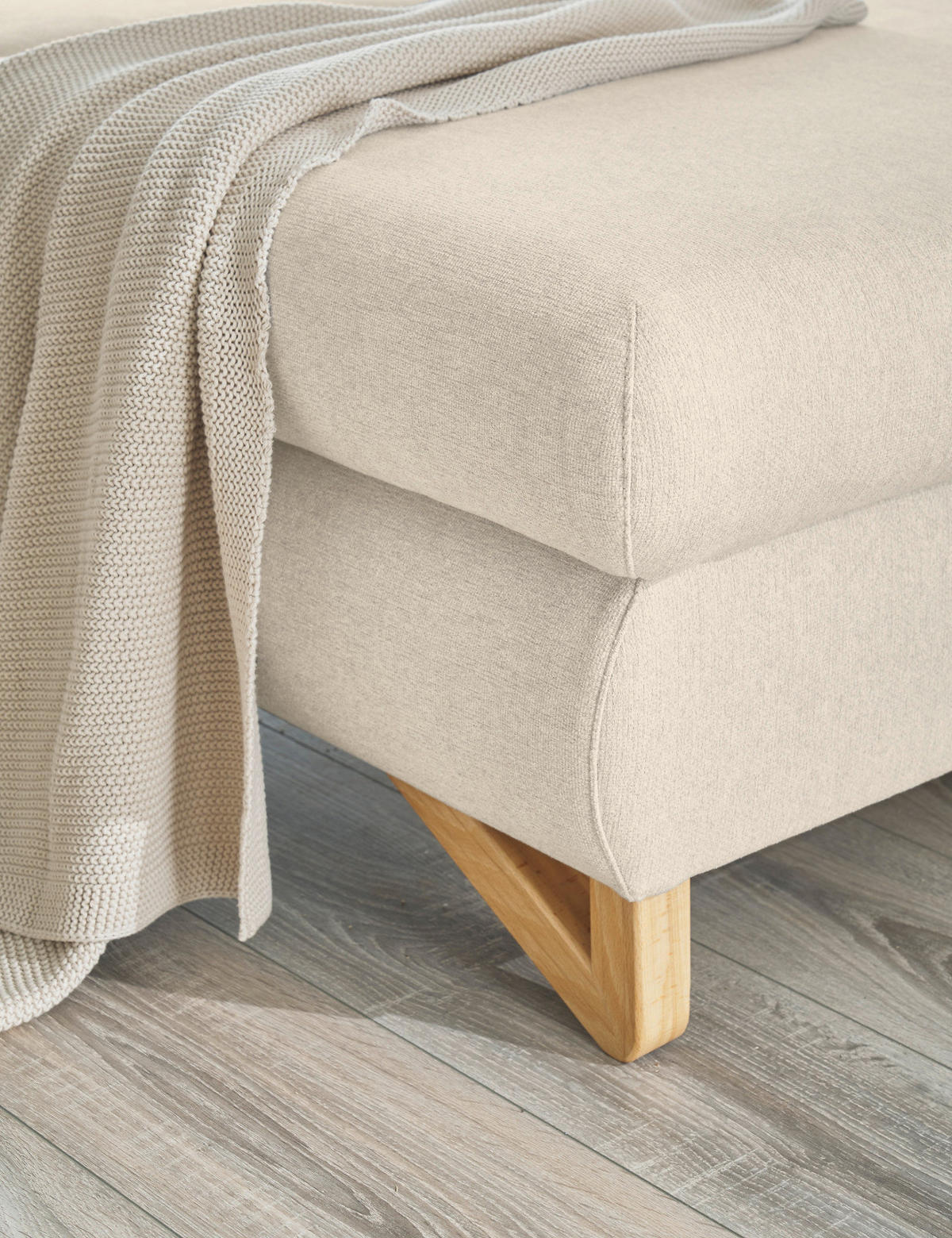 ECKSOFA creme Velours, Wohnzimmer Sofa - Creme, Holz/Textil (166/284cm) - Furn.Design
