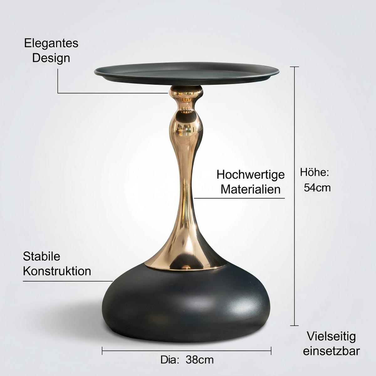 BEISTELLTISCH rund Metall Black+Gold - Schwarz, Metall (38/38/54cm) - Meubliv