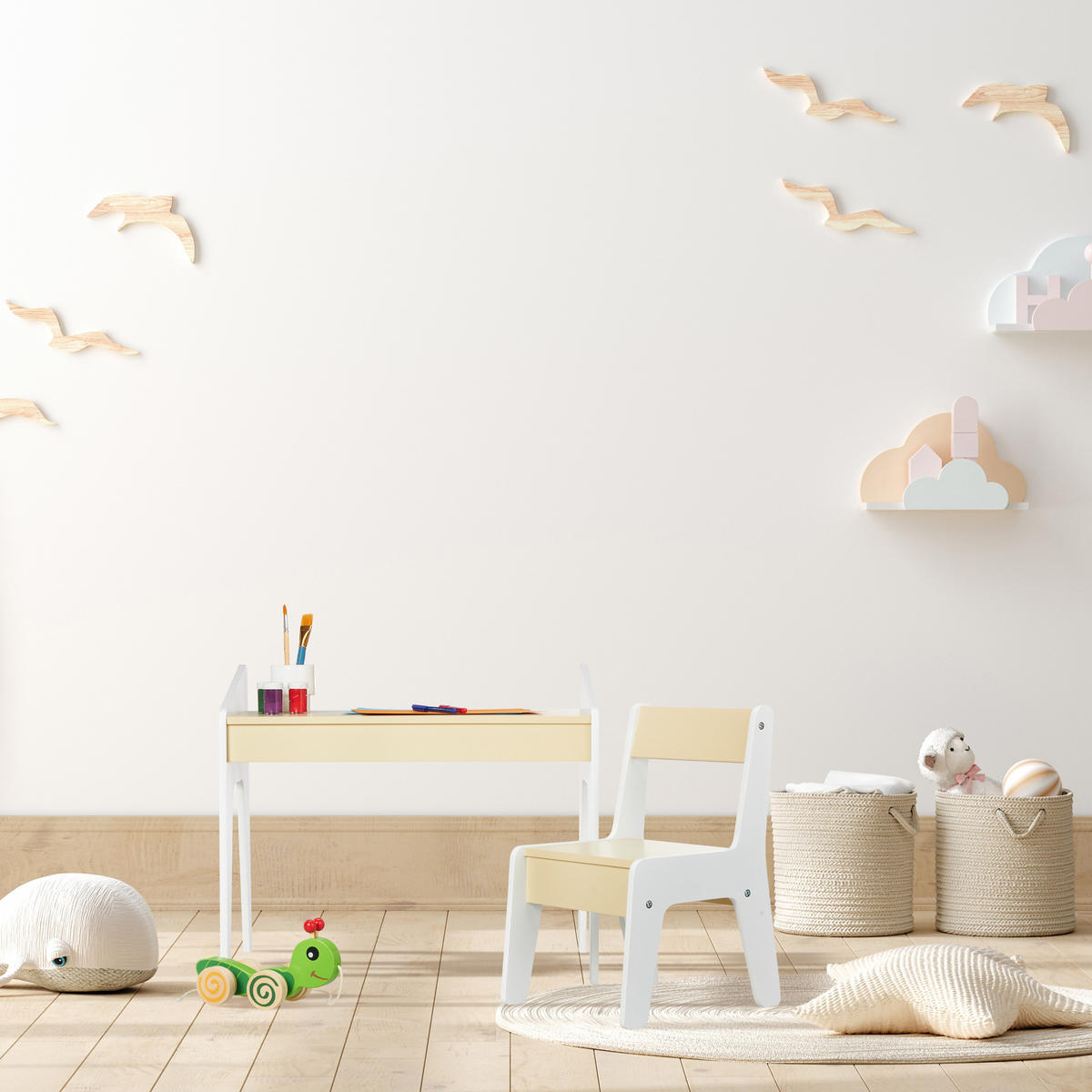 KINDERSITZGRUPPE - Beige, Holzwerkstoff (60.5/51/37.5cm) - Relaxdays