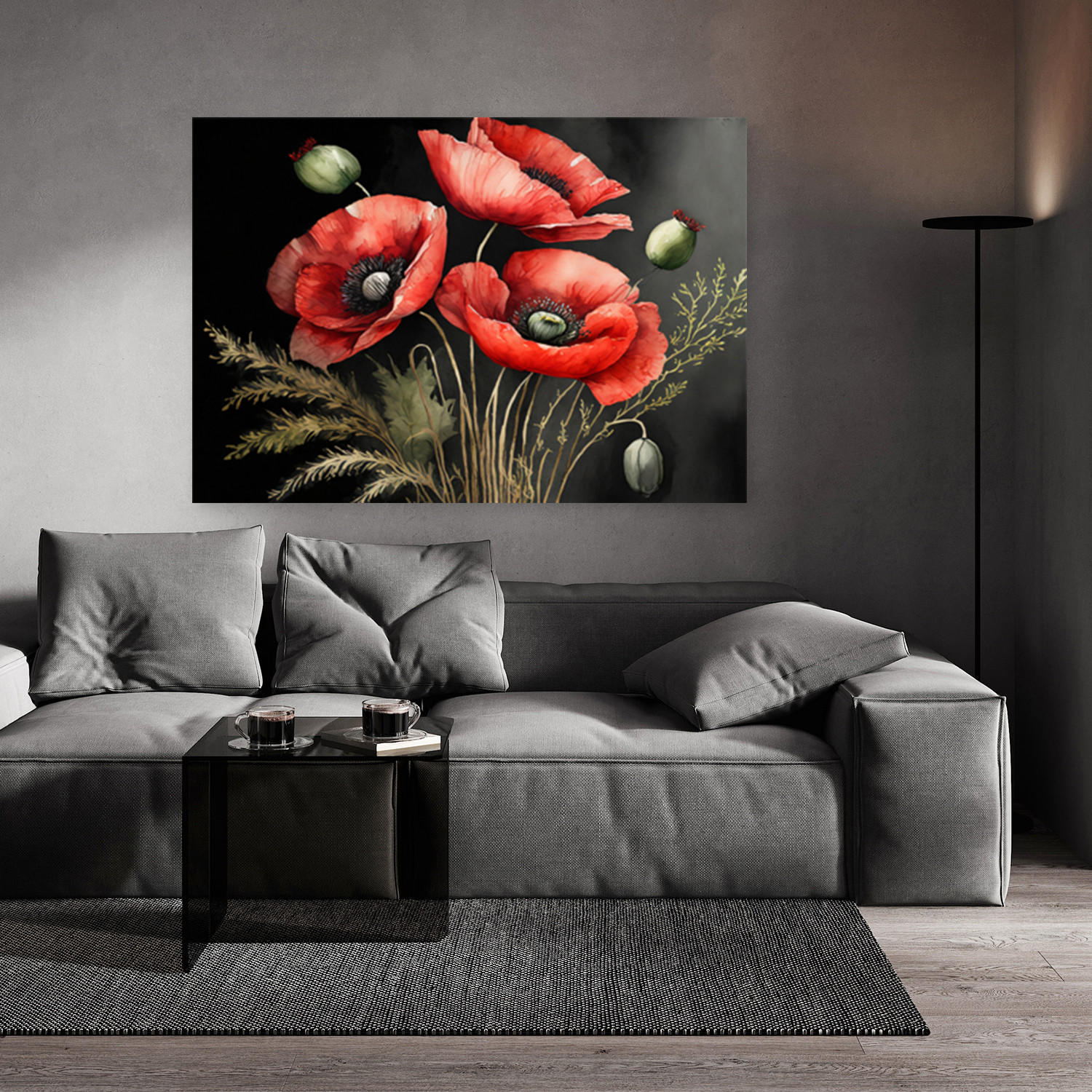 WANDBILD gemalte rote mohnblumen - Rot, Textil (60/40cm) - Feeby