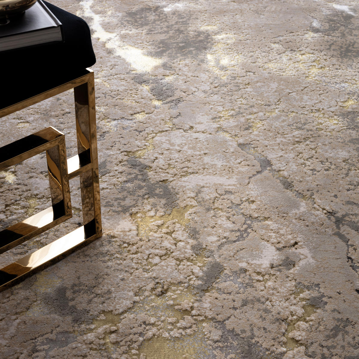 TEPPICH Hochglanz Metallic abstrakt Galaxie-Design pflegeleicht strapazierfähig COMO-Varenna, Gold 120x170 cm - Goldfarben, Textil (120/170cm) - KADIMA DESIGN