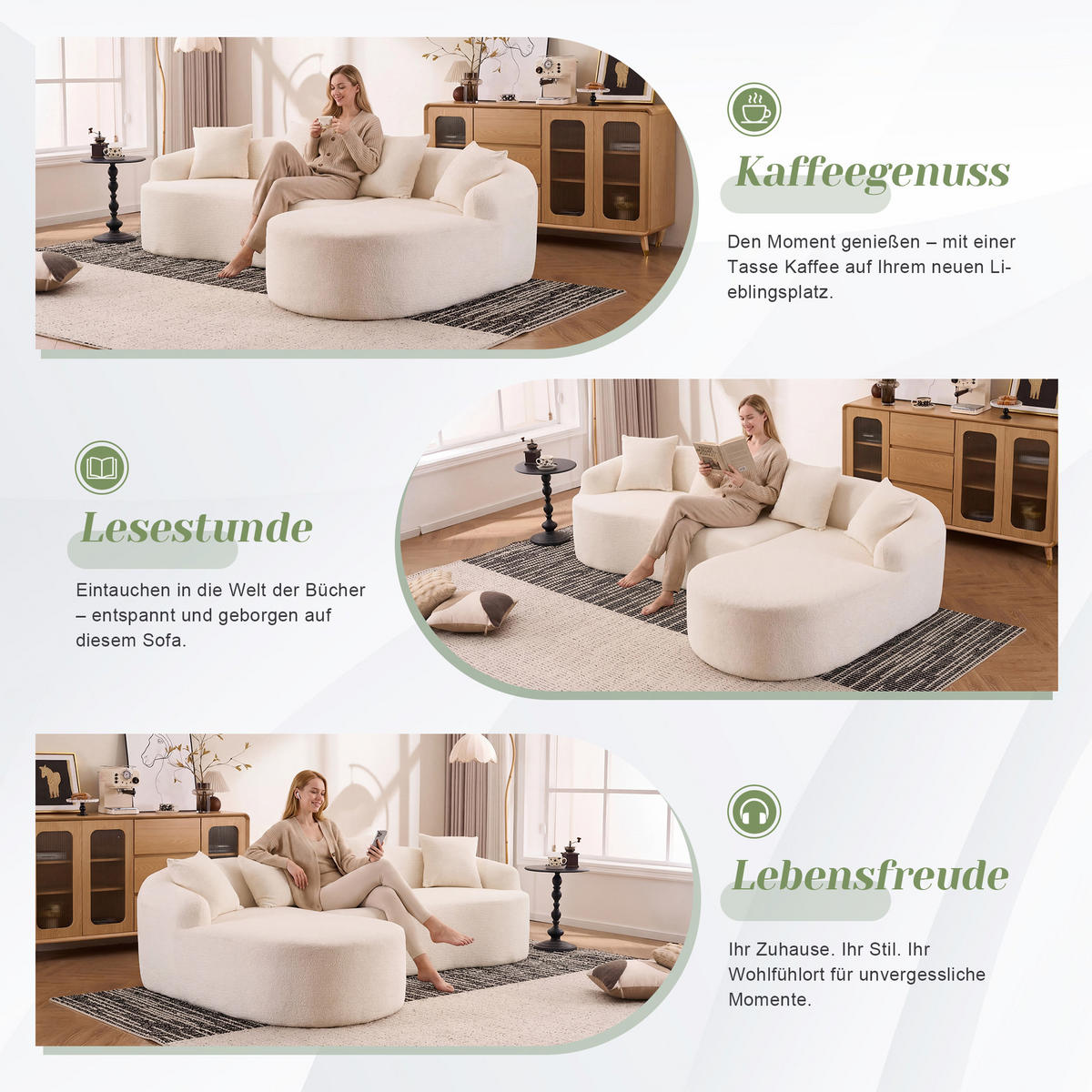 ECKSOFA Chenille Weiß Werkzeugfrei Montierbar - Weiß, Textil (243/150cm) - WISHDOR