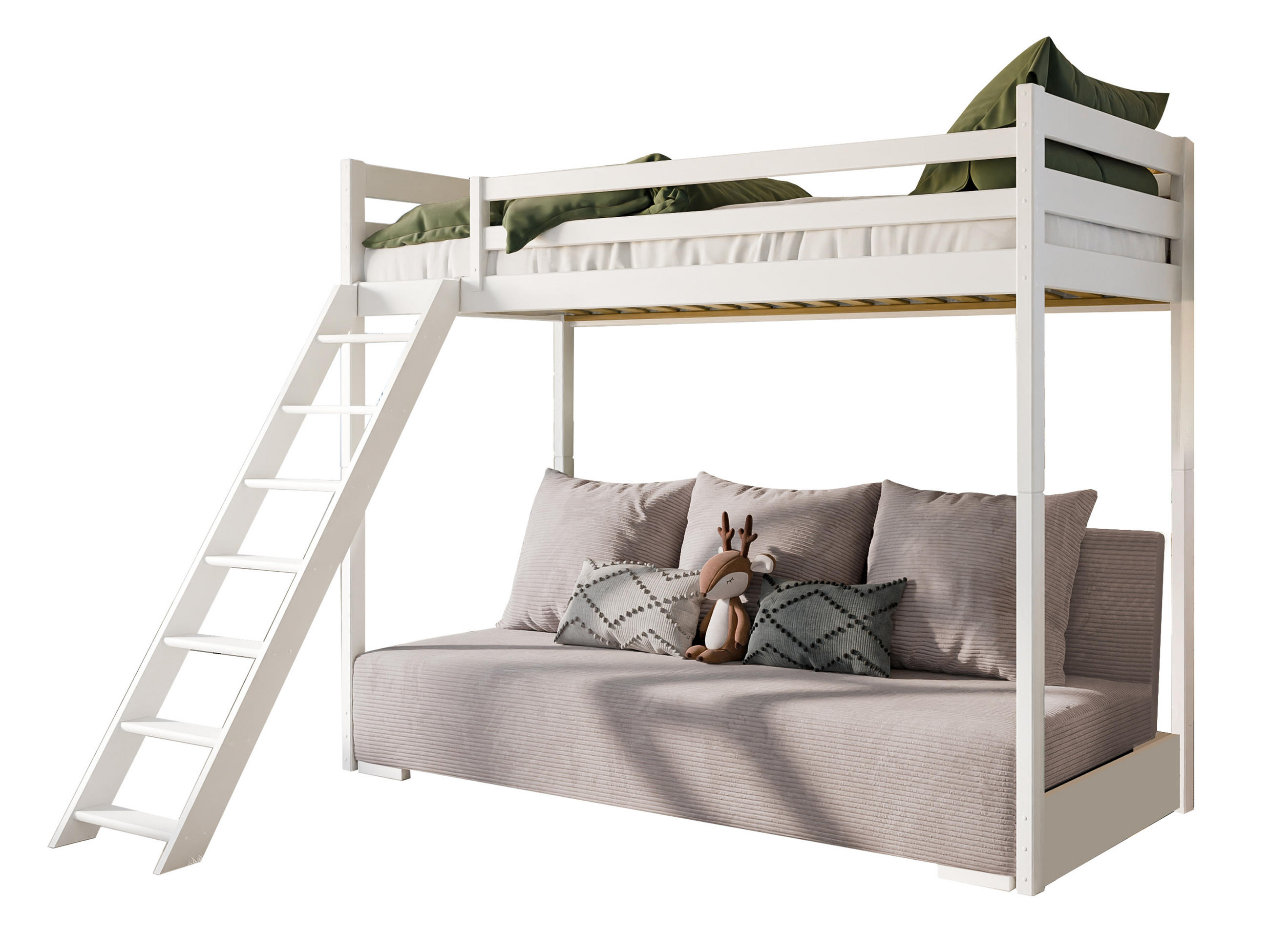 HOCHBETT mit Schlafsofa 200x140 cm in weiß und graufarben - Weiß/Grau, Holz (140/200cm) - Kids Collective