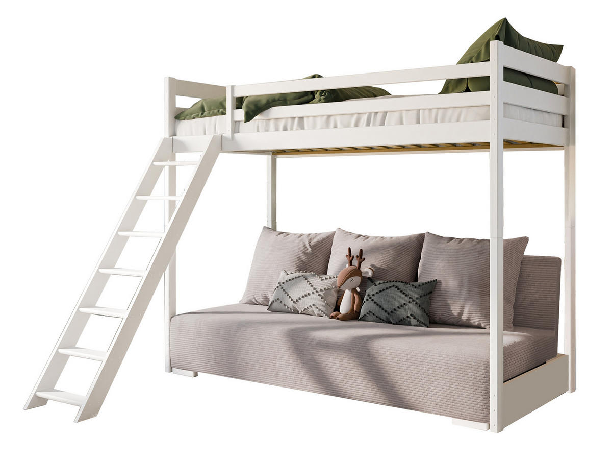 HOCHBETT mit Schlafsofa 200x140 cm in weiß und graufarben - Weiß/Grau, Holz (140/200cm) - Kids Collective