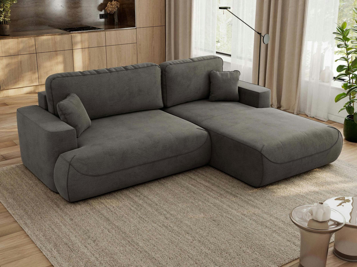 ECKSOFA OVO L Dunkelgrau Velvet - Rechts Seite - Dunkelgrau/Schwarz, Kunststoff/Textil (195/271cm) - MKS