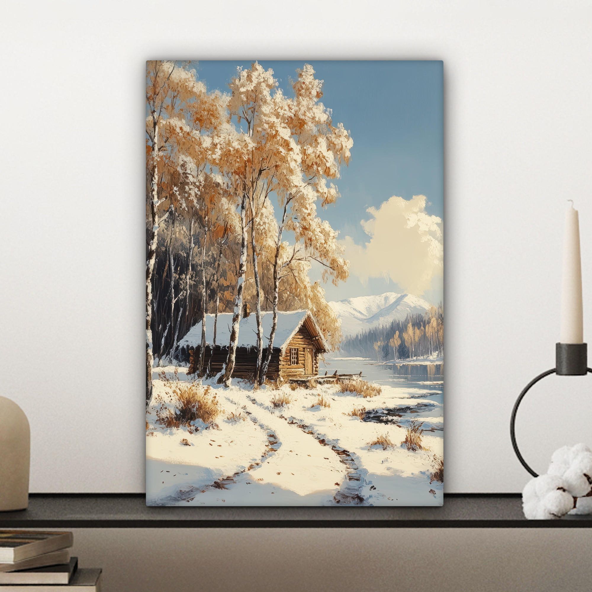 LEINWANDBILD Winter - Schnee - Zuhause - Natur 20x30 cm - Hellbraun, Textil (20/30cm) - MuchoWow