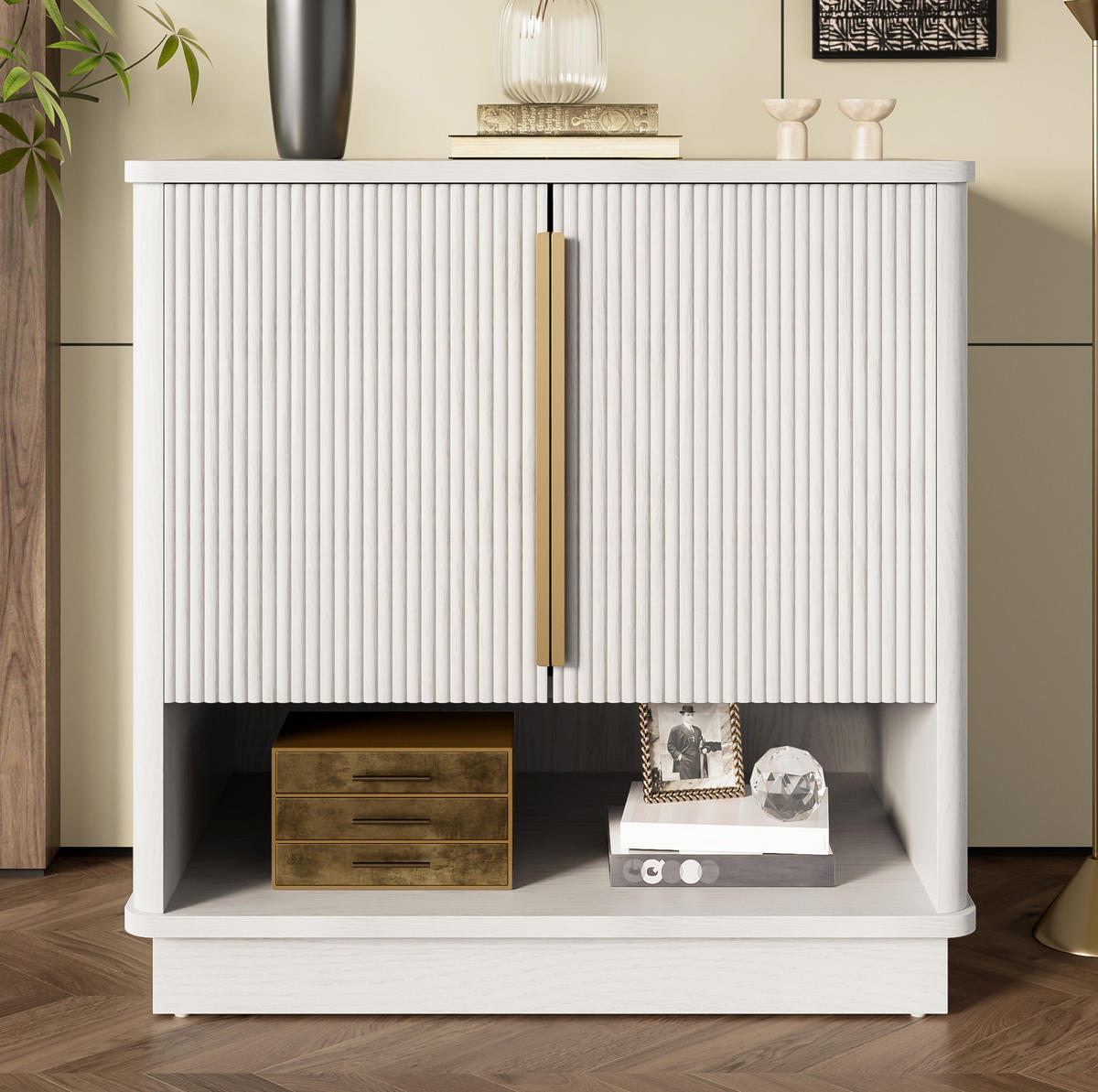 SCHUHSCHRANK aus MDF 60x40x61cm in Weiß Holzoptik mit offenen Fach - Weiß, Holzwerkstoff (60/61/40cm) - Modfu