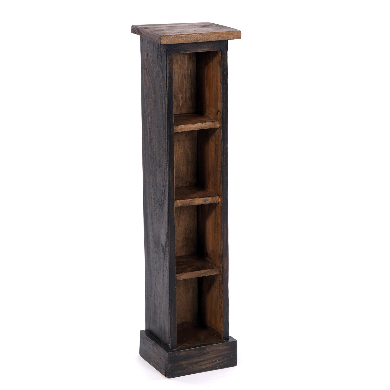 CD REGAL TOWER Mahagoni Massivholz, 4 Fächer 04 schwarz-natur - Graubraun, Holz (16/76/15cm) - DESIGN DELIGHTS