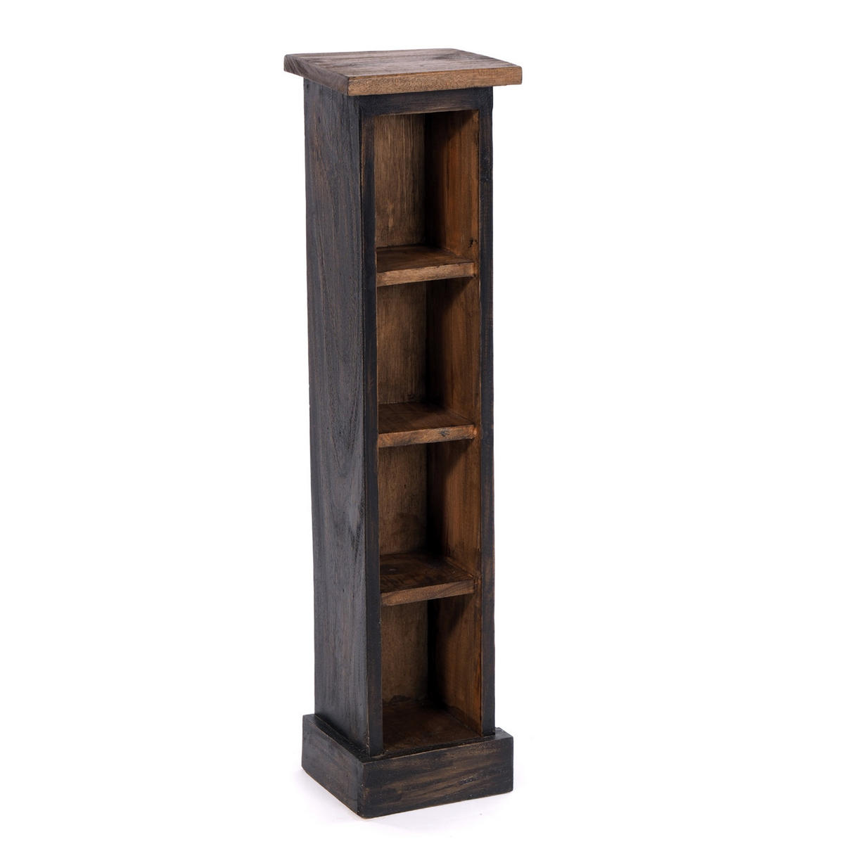 CD REGAL TOWER Mahagoni Massivholz, 4 Fächer 04 schwarz-natur - Graubraun, Holz (16/76/15cm) - DESIGN DELIGHTS
