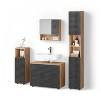 BADMÖBEL-SET Ronco Anthrazit gestreift 4 Teile, mit Schubladenschrank und Hochschrank - Eichefarben/Anthrazit, Holzwerkstoff (80/58/41cm) - Livinity®