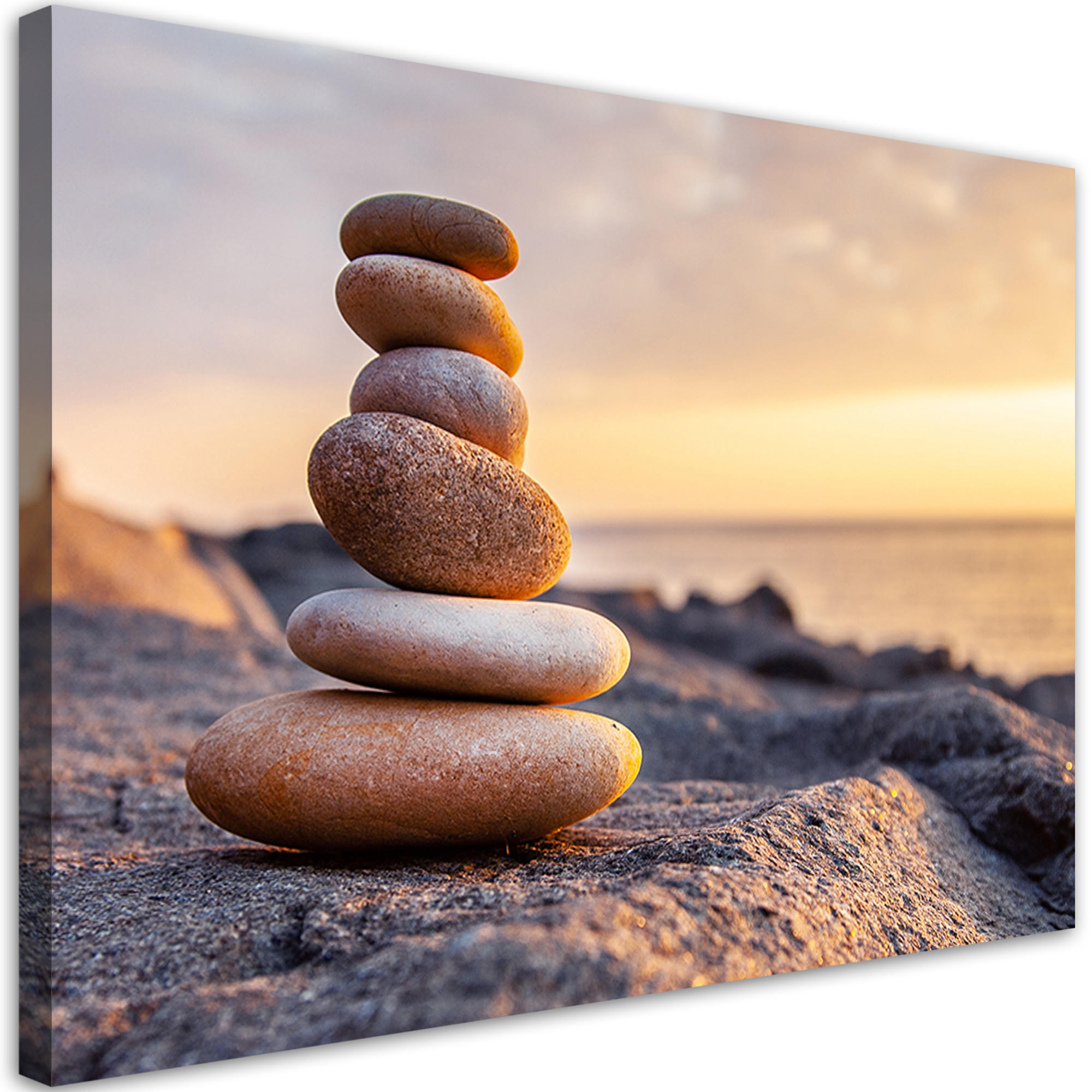 WANDBILD steine zen strand meer - Orange, Textil (60/40cm) - Feeby