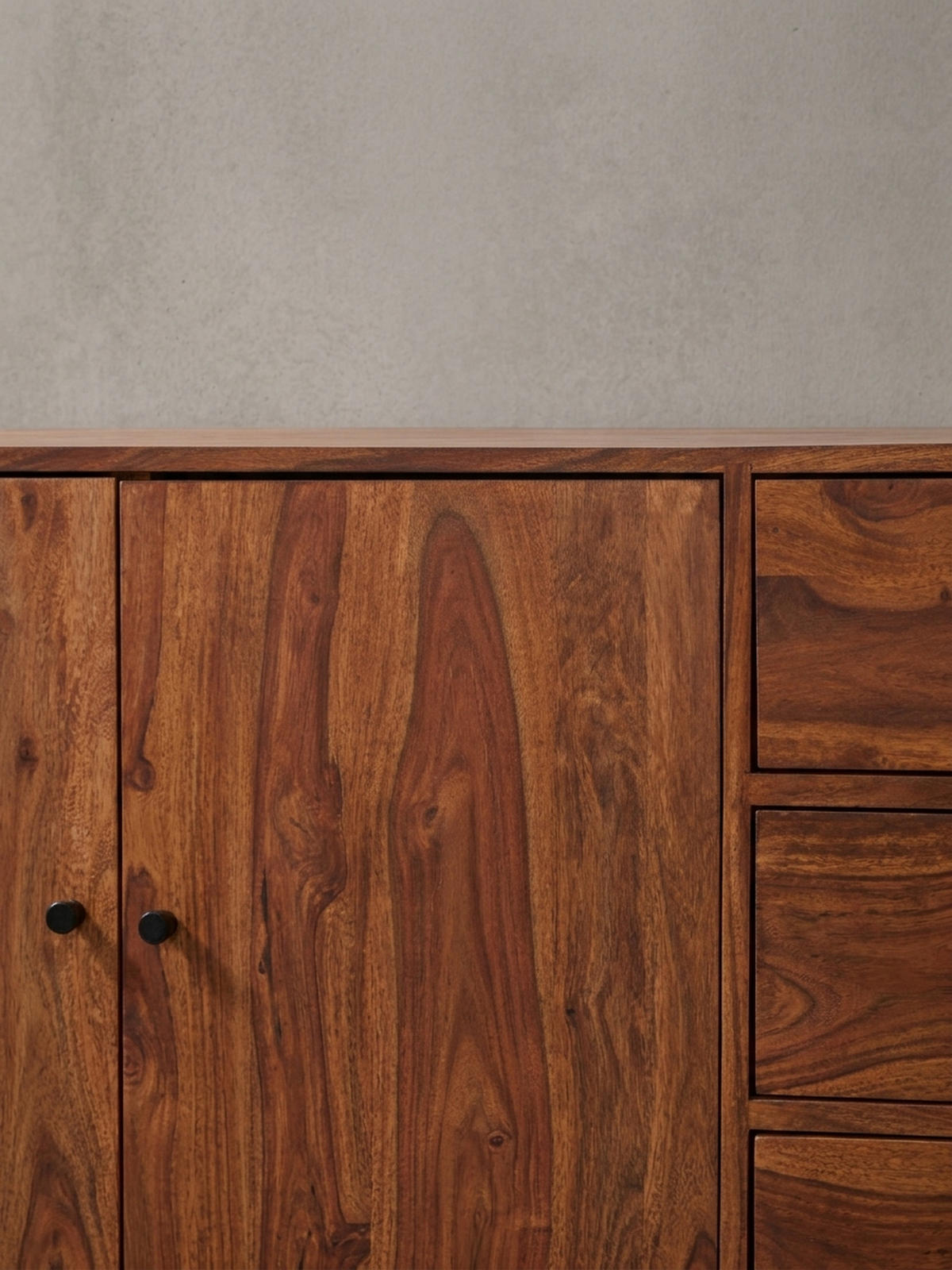 SIDEBOARD – Massivholz, 145x75x40 cm, 3 Schubladen, 2 Türen, Landhausstil, Haarnadelbeine - Schwarz/Braun, Holz/Metall (145/75/40cm) - KADIMA DESIGN