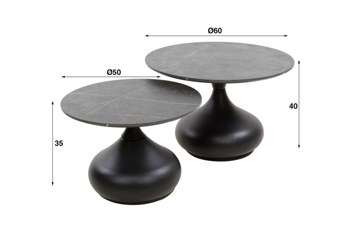 COUCHTISCH-SET PIRES Schwarz Kunststoff - Schwarz, Kunststoff/Metall (60/60/40cm) - KAWOLA