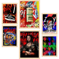 POSTER Set Mit 6 Grafiti Pop Mona Lisa Warhol Bowie Basquiat A3 & A4 Rahmen Aus Hellem Holz - Beige, Papier (29/3/42cm) - Nacnic