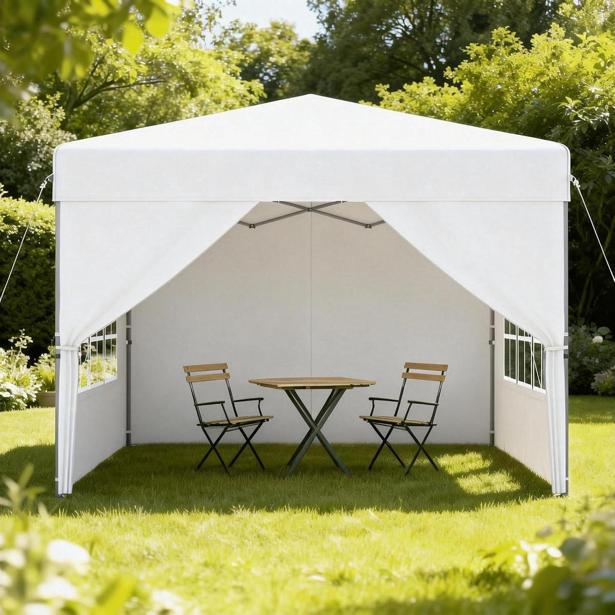 FALTPAVILLON 2,5 x 2,5 m mit One-Touch Lift und Seitenwänden Weiß - Weiß, Textil (250/260/250cm)