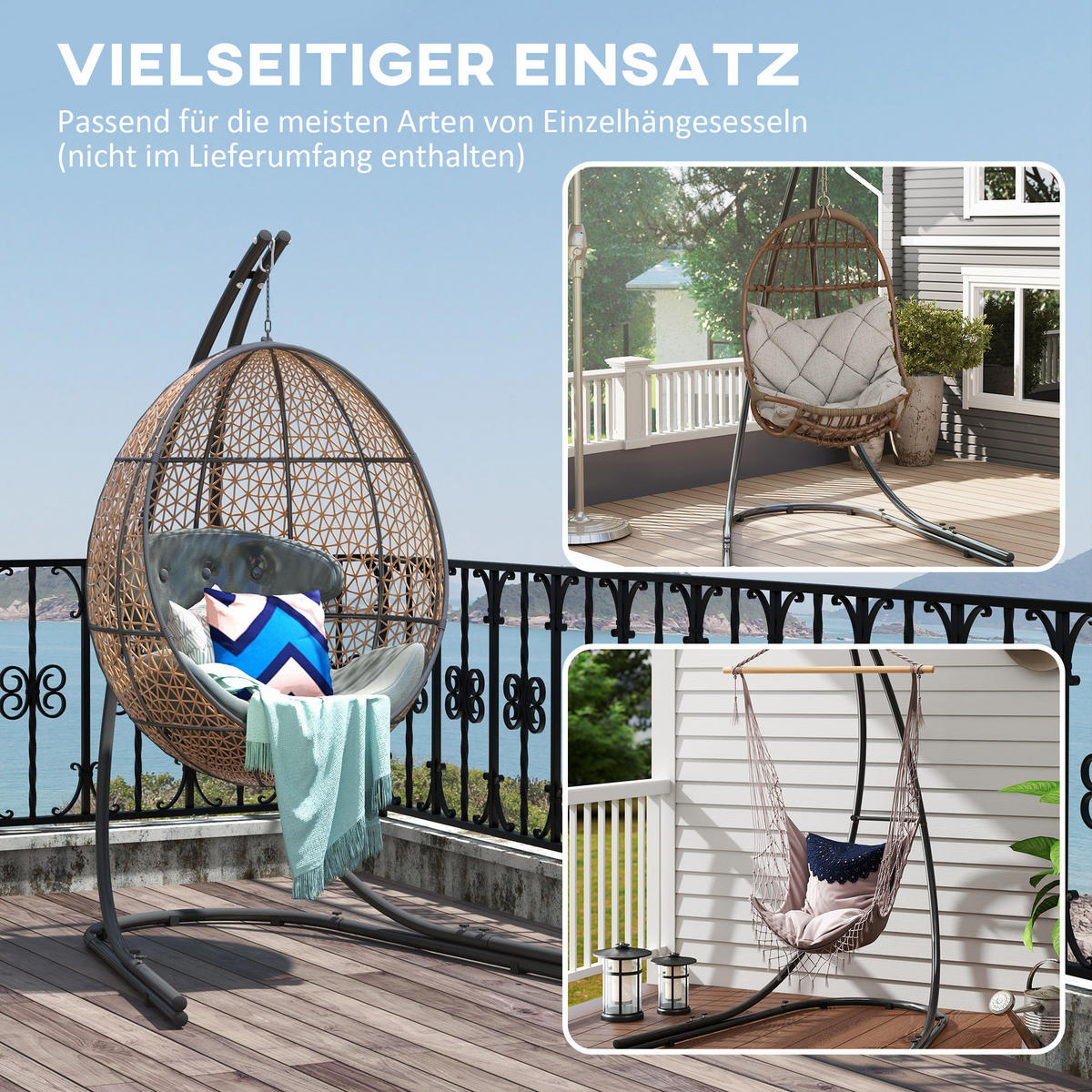 GESTELL für Hängesessel in C-Form Metall - Schwarz, Metall (154/134/221cm) - Outsunny