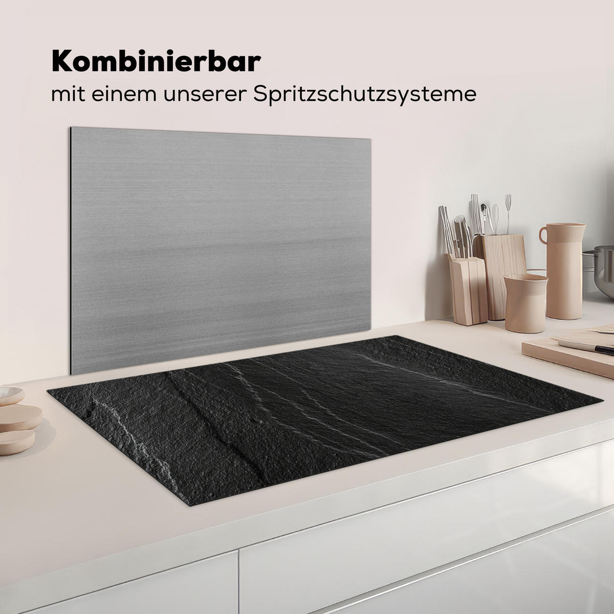 HERDABDECKPLATTE Stein - Anthrazit - Dunkelgrau - Steinstruktur Ceranfeldabdeckung 90x52 cm - Anthrazit, Kunststoff (90/52/0.2cm) - MuchoWow