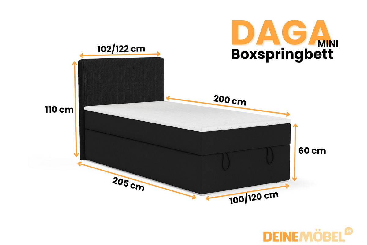 BOXBETT DAGA MINI 120/200 in Schwarz H4 - Schwarz, Holz/Holzwerkstoff (120/200cm) - Deine Möbel 24