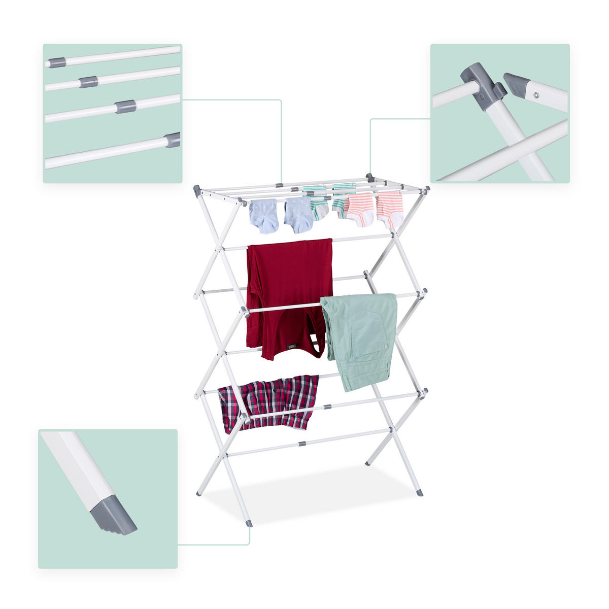 STOJAN na prádlo - biela, kov/plast (73/105/37cm) - Relaxdays