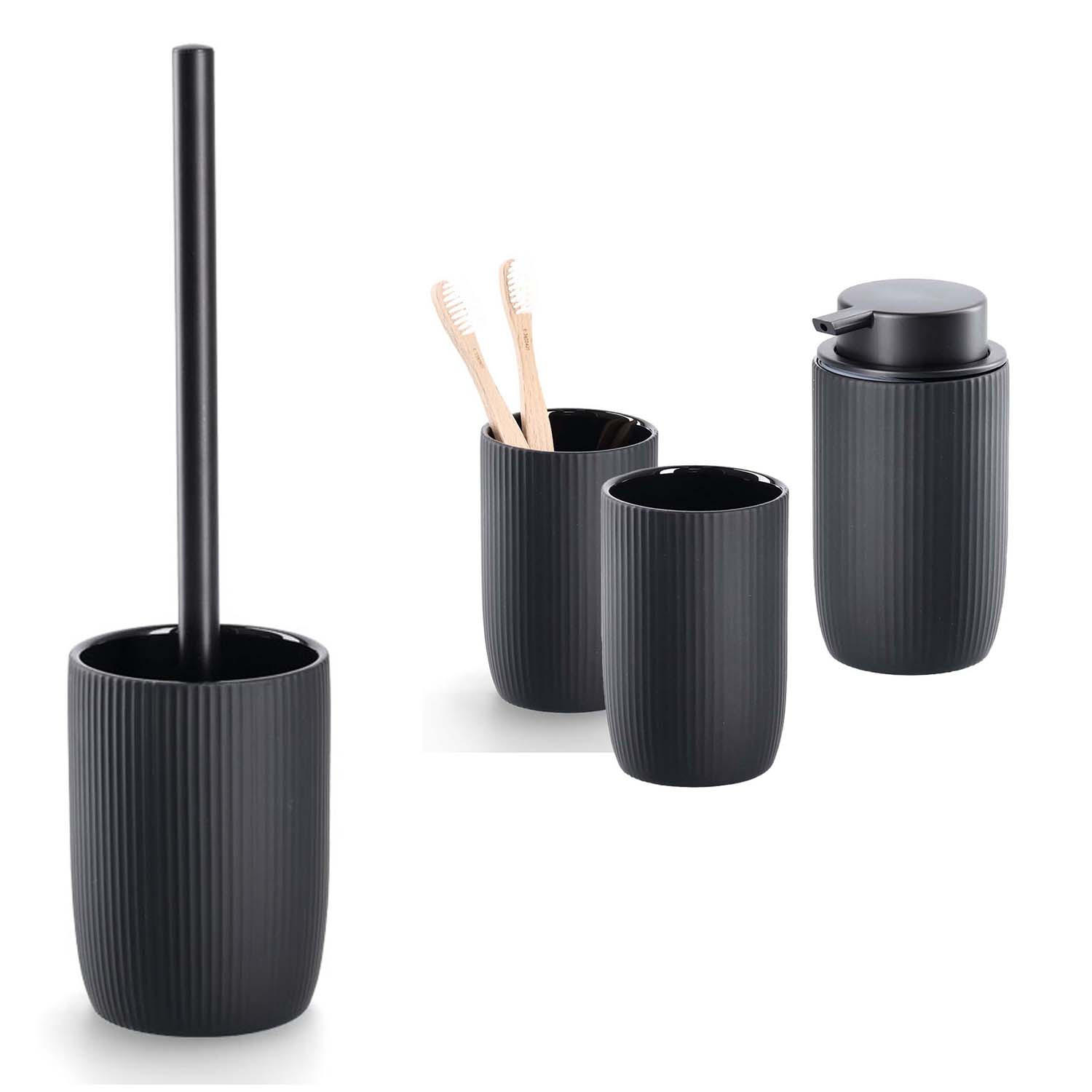 BADACCESSOIRES - Keramik Schwarz, 4-teiliges Set - Schwarz, Keramik (10/36.5/10cm) - Zeller Present