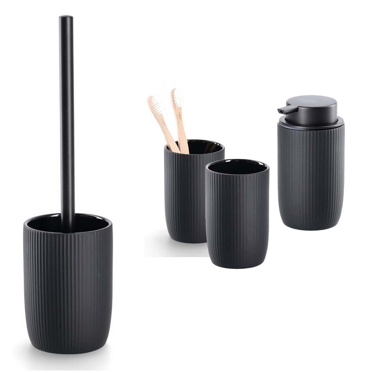 BADACCESSOIRES - Keramik Schwarz, 4-teiliges Set - Schwarz, Keramik (10/36.5/10cm) - Zeller Present