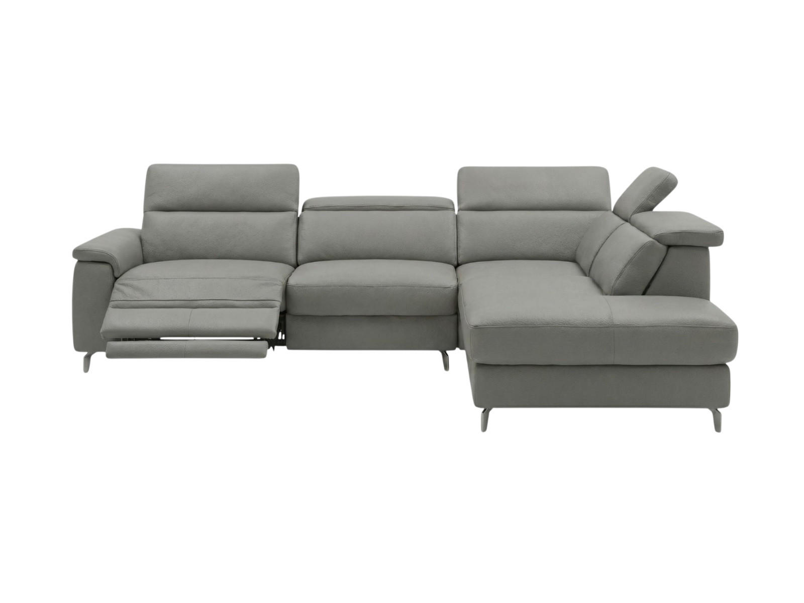 ECKSOFA Ambassador Echtleder mit 1 x Relaxfunktion Perlgrau - Hellgrau, Leder/Metall (272/224cm)