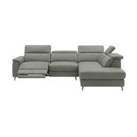 ECKSOFA Ambassador Echtleder mit 1 x Relaxfunktion Perlgrau - Hellgrau, Leder/Metall (272/224cm)