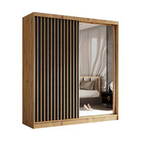 SCHWEBETÜRENSCHRANK LAMELLO 200/216/61 cm 2-türig mit Spiegel Eiche Artisan - Schwarz/Eiche Artisan, Holzwerkstoff (200/216/61cm) - MASSENO