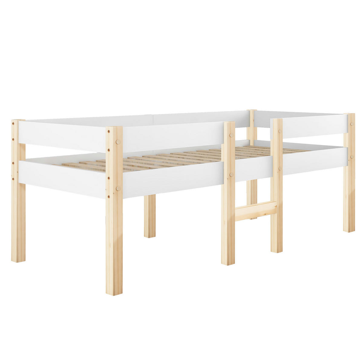 KINDERBETT 90/190 cm halbhoch aus Kiefernholz mit Rausfallschutz - Weiß, Holz (90/200cm) - Flora Grace