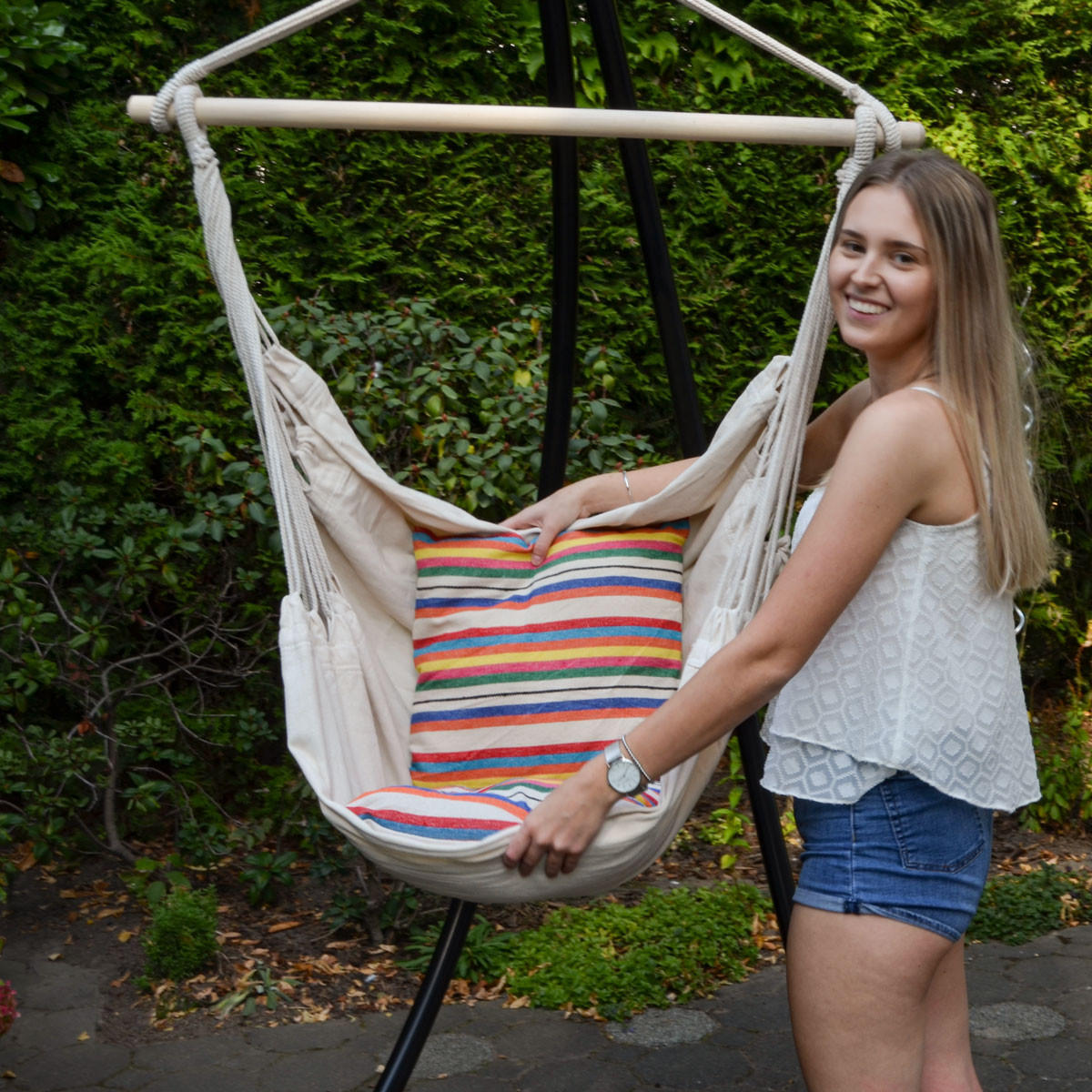 HÄNGESESSEL bis 120kg, 95/130cm, Beige - Beige, Textil (95/140/130cm) - Amanka