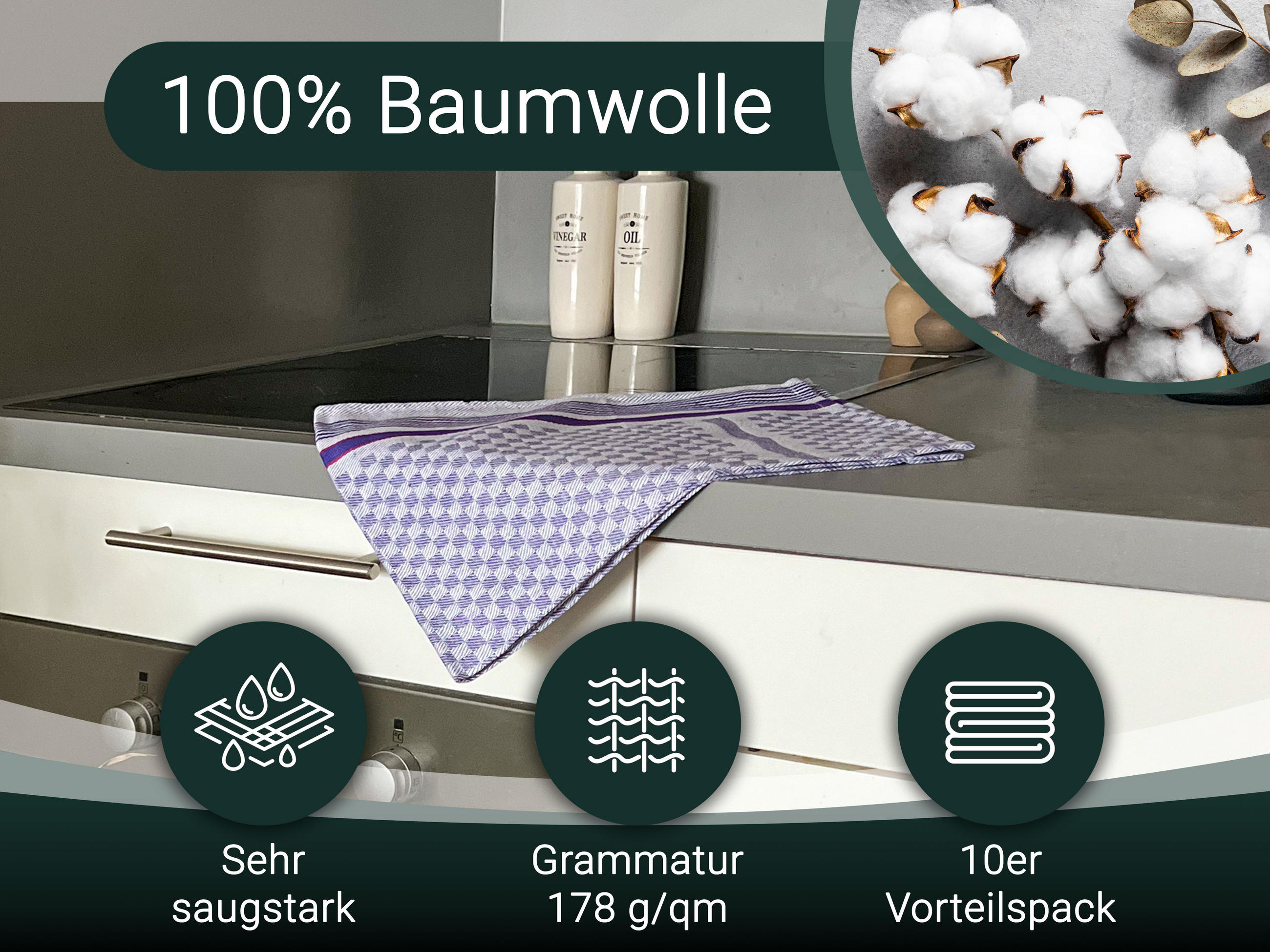 GESCHIRRTÜCHER, 10er-Set, 45x90 cm, 100% Baumwolle, Blau - Blau, Textil (45/90cm) - Zollner